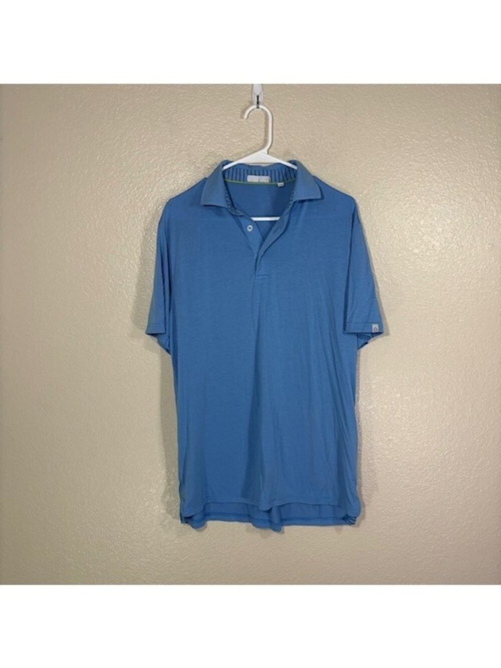 Tasc Performance Polo Mens Medium Shirt Bamboo Stretch Blue Solid